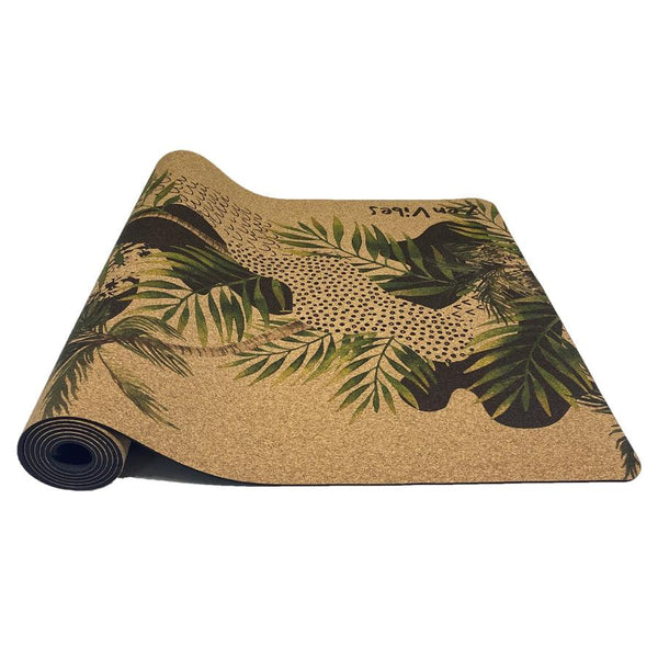 Premium Cork Yoga Mat with Rubber Back | Tropical Palm Abstract - Green | 4.5 mm - Zenvibes