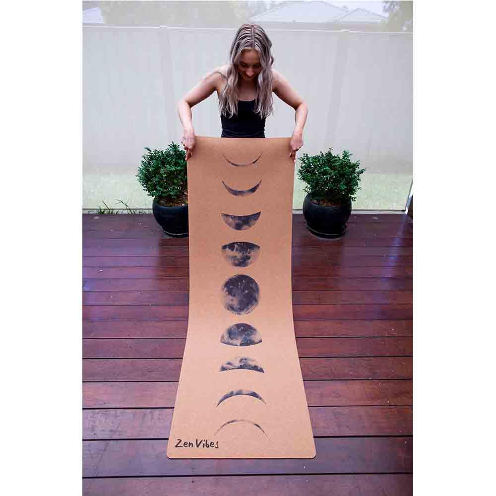 Premium Cork Yoga Mat with Rubber Back | Moon Phase | 4.5 mm - Zenvibes