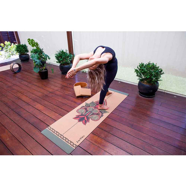 Premium Cork Yoga Mat with Rubber Back | Ethnic Mandala - Green | 4.5 mm - Zenvibes