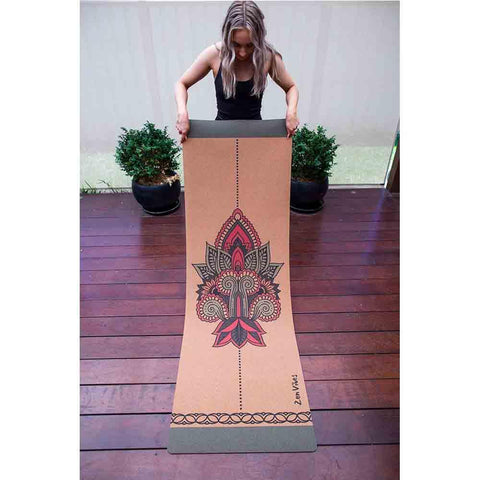 Premium Cork Yoga Mat with Rubber Back | Ethnic Mandala - Green | 4.5 mm - Zenvibes