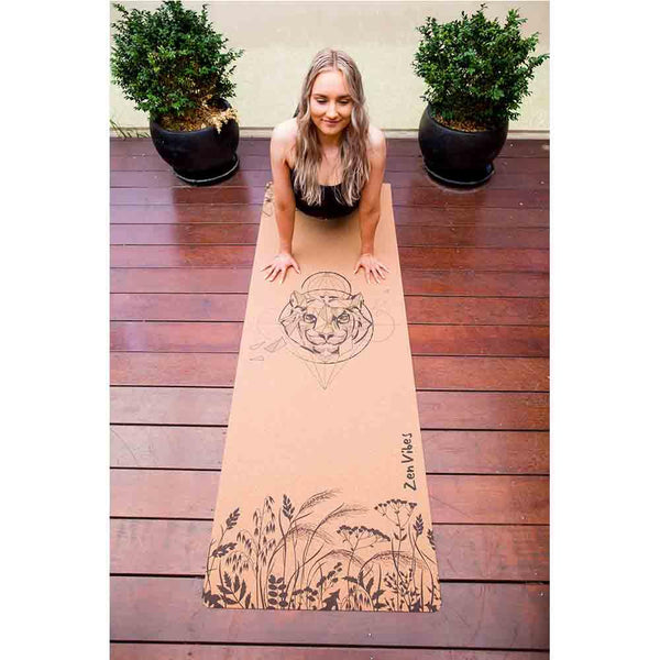 Premium Cork Yoga Mat with Rubber Back | Fearless Tiger | 4.5 mm - Zenvibes