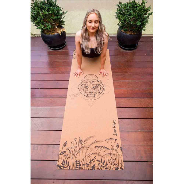 Premium Cork Yoga Mat with Rubber Back | Fearless Tiger | 4.5 mm - Zenvibes