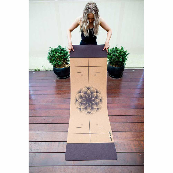 Extra Thick Cork Yoga Mat with Rubber Back + Cotton Bag | Flower Of Life Elements | 7mm - Zenvibes