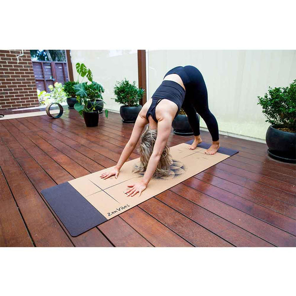 Extra Thick Cork Yoga Mat with Rubber Back + Cotton Bag | Flower Of Life Elements | 7mm - Zenvibes