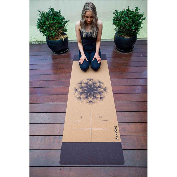 Premium Cork Yoga Mat with Rubber Back | Flower Of Life Elements | 4.5 mm - Zenvibes