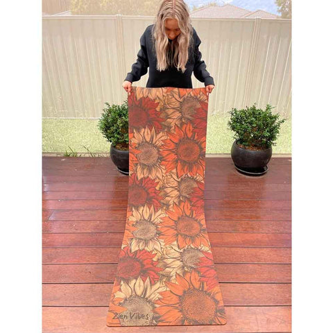 Premium Cork Yoga Mat with Rubber Back | Handdrawn Sunflower | 4.5 mm - Zenvibes