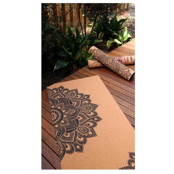 Premium Cork Yoga Mat with Rubber Back | Mandala - Black | 4.5 mm - Zenvibes