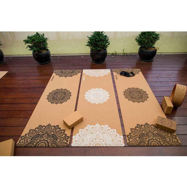 Premium Cork Yoga Mat with Rubber Back | Ornamental Treo Mandala - Brown | 4.5 mm - Zenvibes