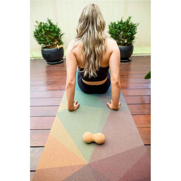 Extra Thick Cork Yoga Mat with Rubber Back +Cotton Bag | Polygon Abstract | 7 mm - Zenvibes