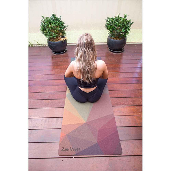 Extra Thick Cork Yoga Mat with Rubber Back +Cotton Bag | Polygon Abstract | 7 mm - Zenvibes