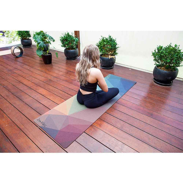 Travel Cork Yoga Mat with Rubber Back | Polygon Abstract | 2mm - Zenvibes