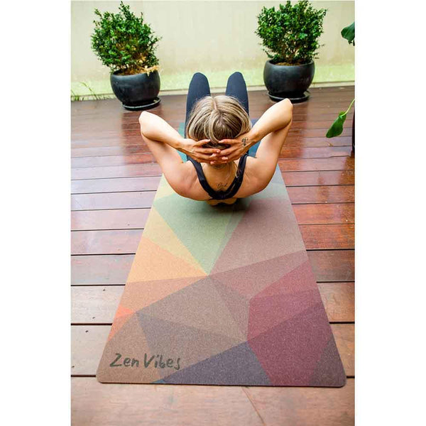 Extra Thick Cork Yoga Mat with Rubber Back +Cotton Bag | Polygon Abstract | 7 mm - Zenvibes