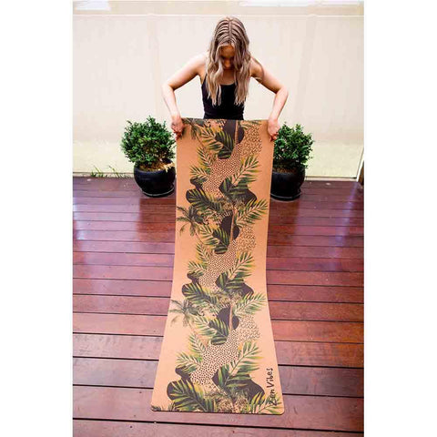 Premium Cork Yoga Mat with Rubber Back | Tropical Palm Abstract - Green | 4.5 mm - Zenvibes
