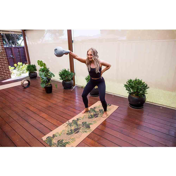 Premium Cork Yoga Mat with Rubber Back | Tropical Palm Abstract - Green | 4.5 mm - Zenvibes