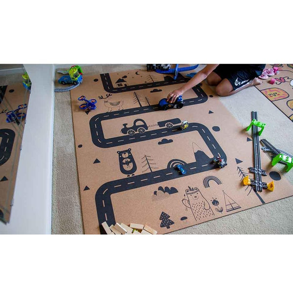 Premium Cork Kids Play Mat | Rectangle 135cm X 180cm | Roads and Tracks Adventure Rug - Zenvibes
