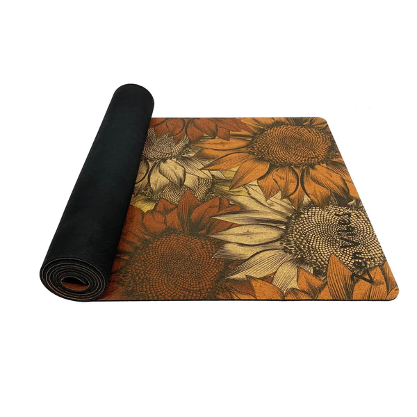 Premium Cork Yoga Mat with Rubber Back | Handdrawn Sunflower | 4.5 mm - Zenvibes