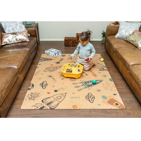 Cork Kids Play Mat | Rectangle 135cm X 180cm | Space & Rocket - Zenvibes