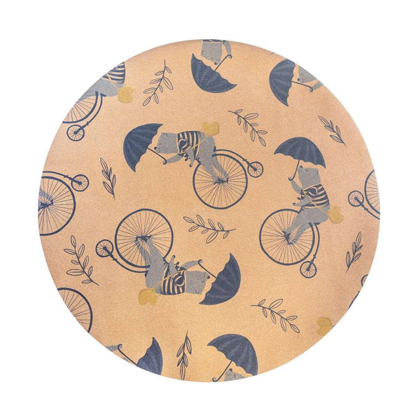 Cork Kids Play Mat | Round 135cm | Cute Bear on Bike - Zenvibes