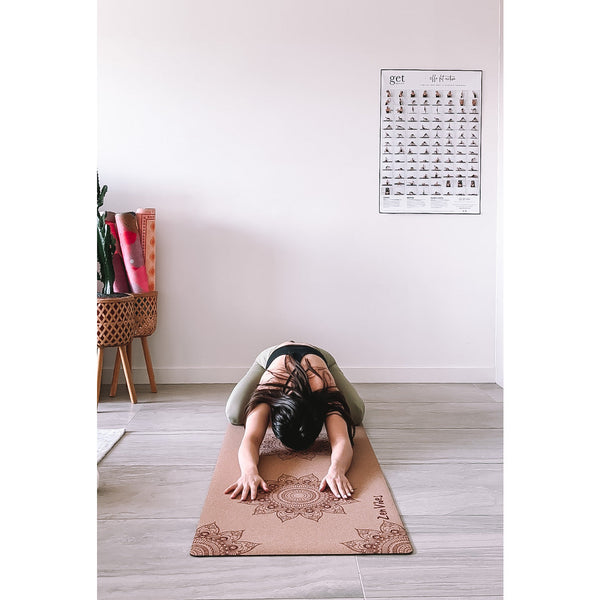 Premium Cork Yoga Mat with Rubber Back | Decorative Floral Mandala - Brick | 4.5 mm - Zenvibes
