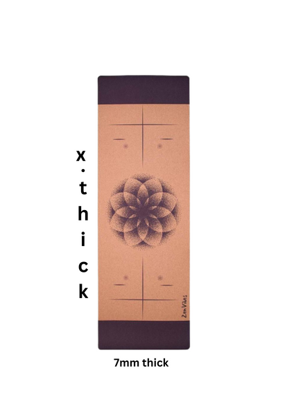 Extra Thick Cork Yoga Mat with Rubber Back + Cotton Bag | Flower Of Life Elements | 7mm - Zenvibes