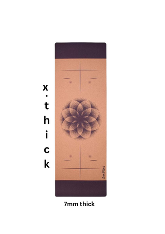 Extra Thick Cork Yoga Mat with Rubber Back + Cotton Bag | Flower Of Life Elements | 7mm - Zenvibes